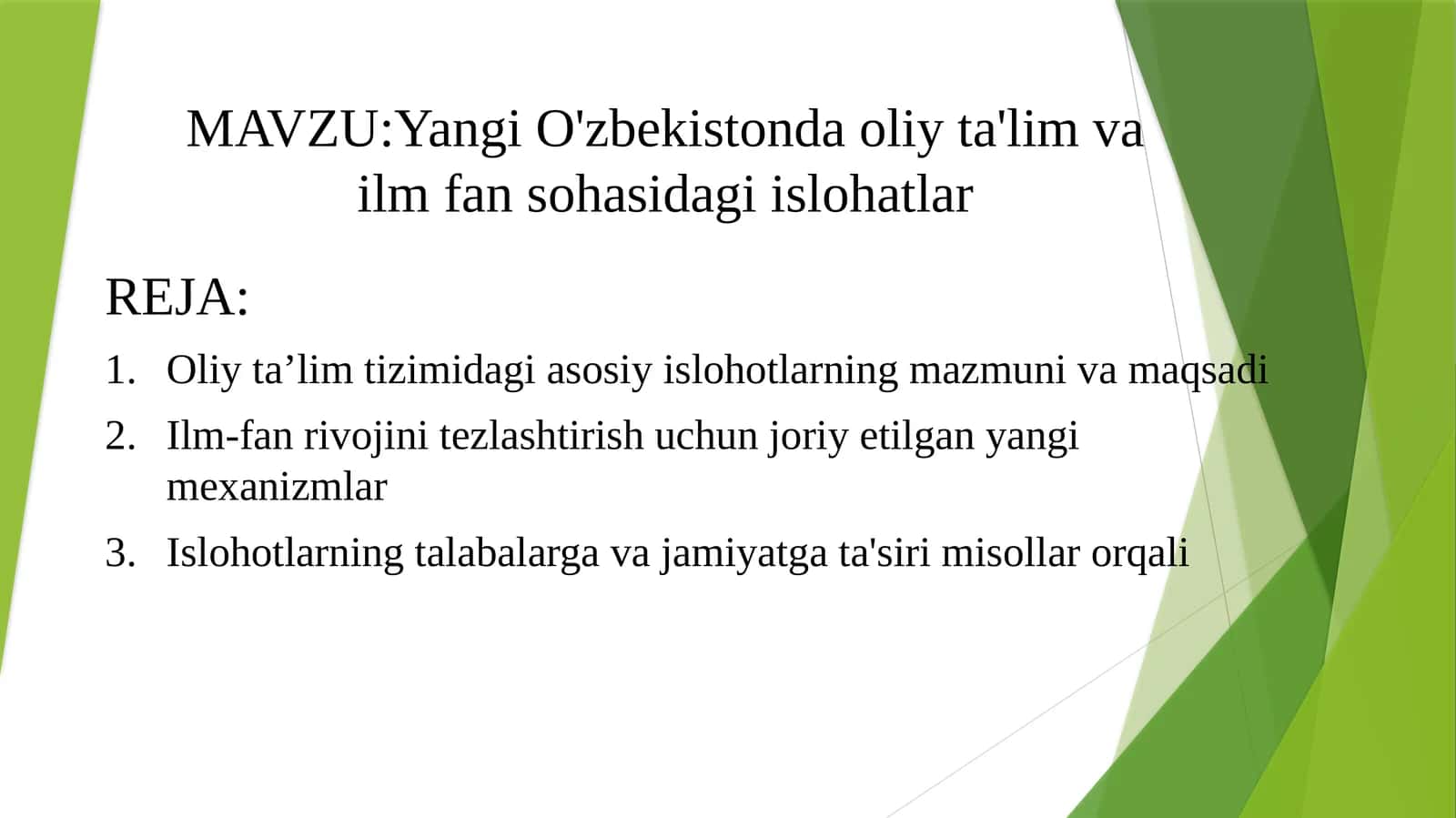 Yangi O'zbekistonda oliy ta'lim va ilm-fan sohasidagi islohatlar 1