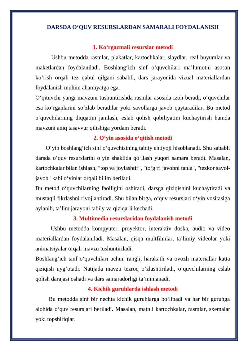 DARSDA O‘QUV RESURSLARDAN SAMARALI FOYDALANISHdarsda 1