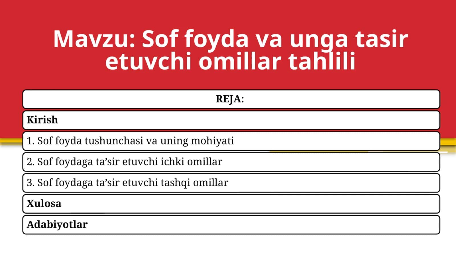 Sof foyda va unga tasir etuvchi omillar tahlili 1