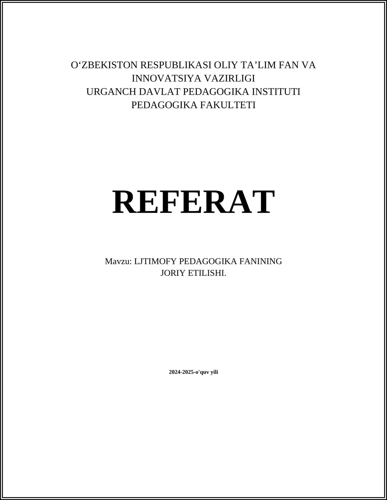 LJTIMOFY PEDAGOGIKA FANINING JORIY ETILISHI 1