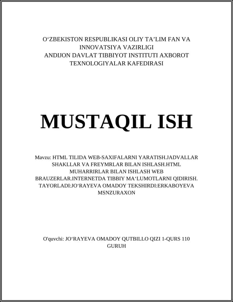 HTML TILIDA WEB-SAXIFALARNI YARATISH 1