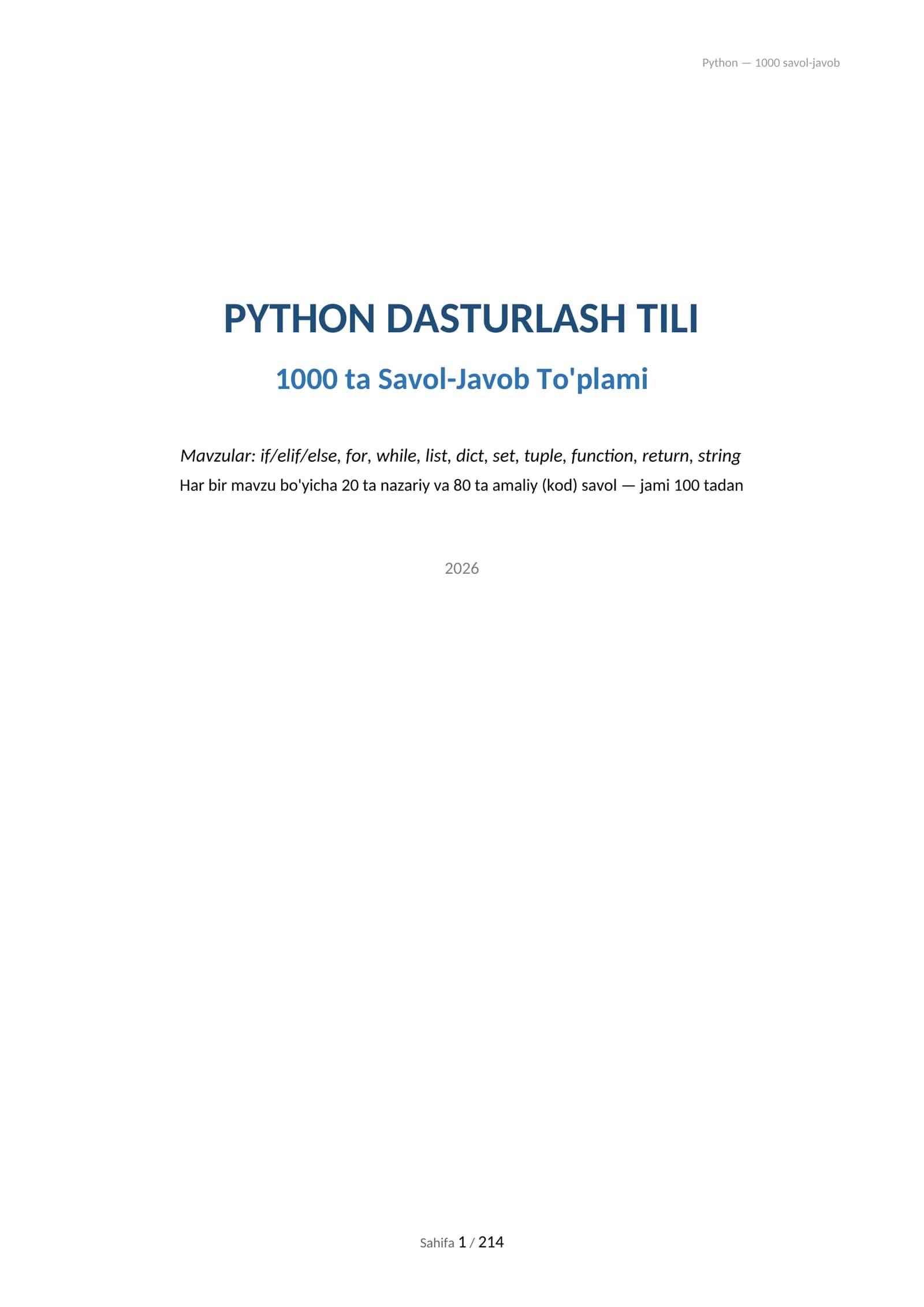 PYTHON DASTURLASH 1000 TA TEST 1