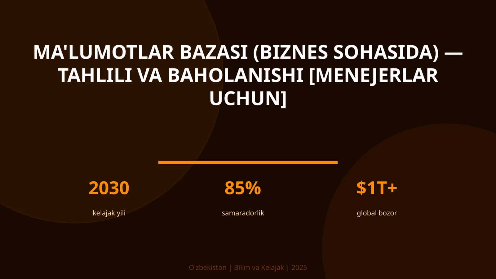 MA'LUMOTLAR BAZASI (BIZNES SOHASIDA) — TAHLILI VA BAHOLANISHI [MENEJERLAR UCHUN] 1
