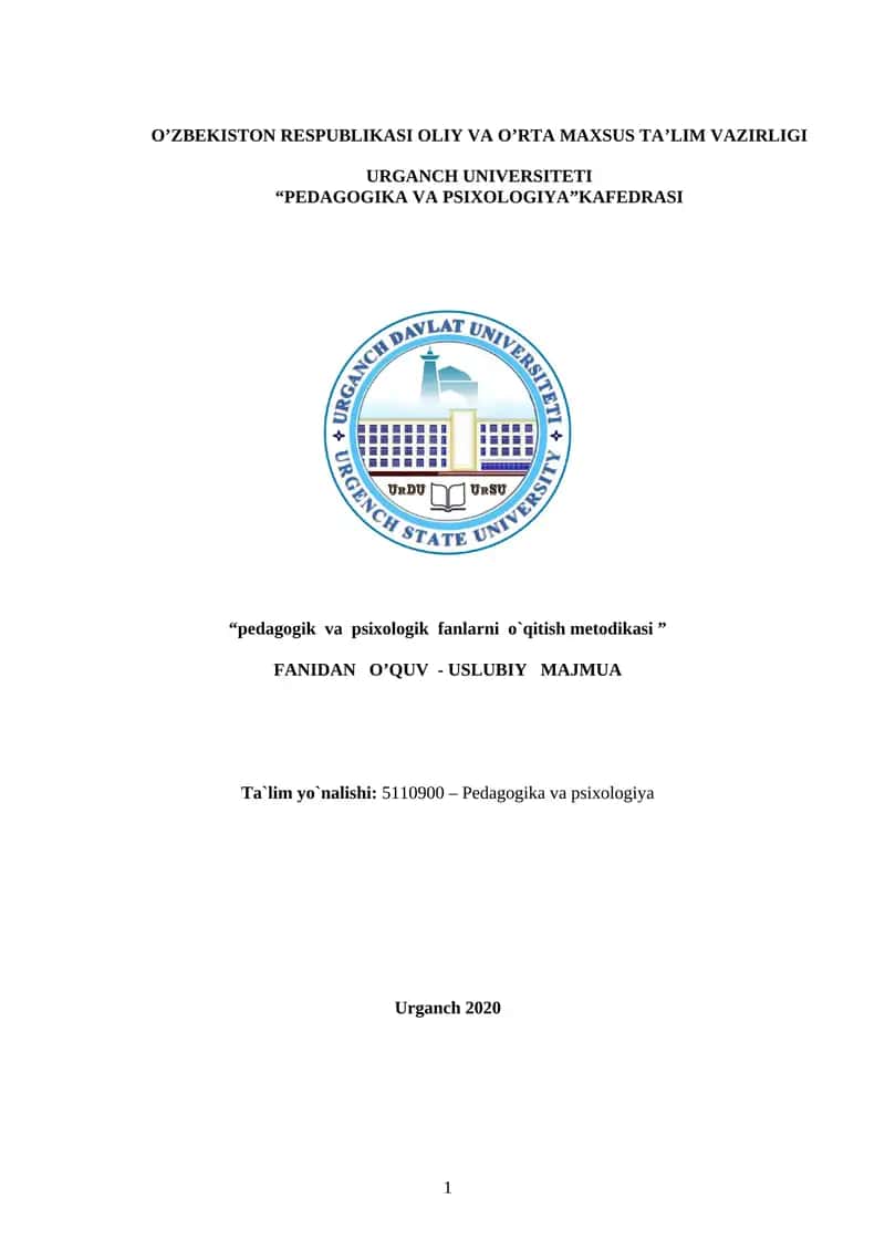 "Pedagogik va psixologik fanlarni o`qitish metodikasi" 1