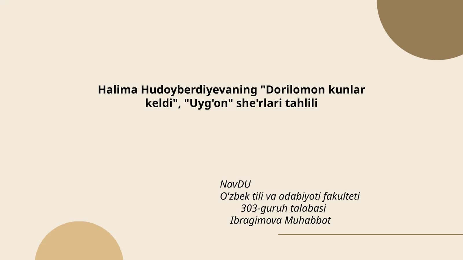 "Dorilomon kunlar keldi", "Uyg'on" she'rlari tahlili 1