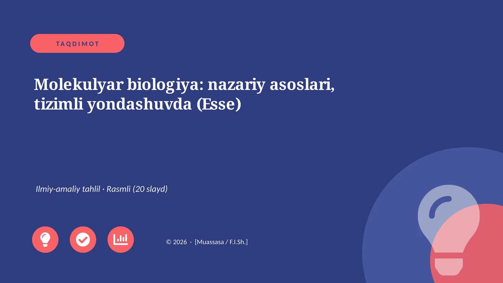 Molekulyar biologiya: nazariy asoslari, tizimli yondashuvda (Esse) 1