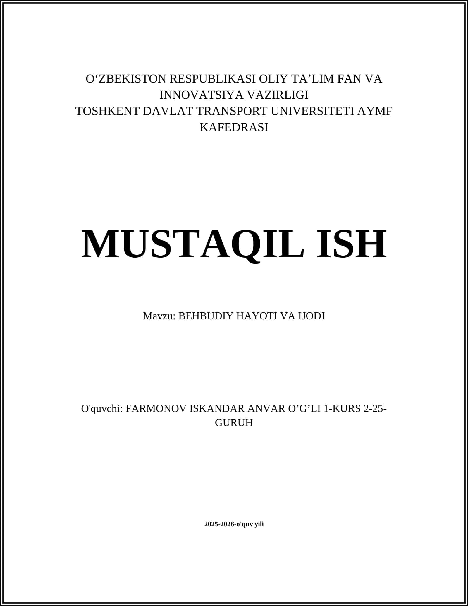 BEHBUDIY HAYOTI VA IJODI 1