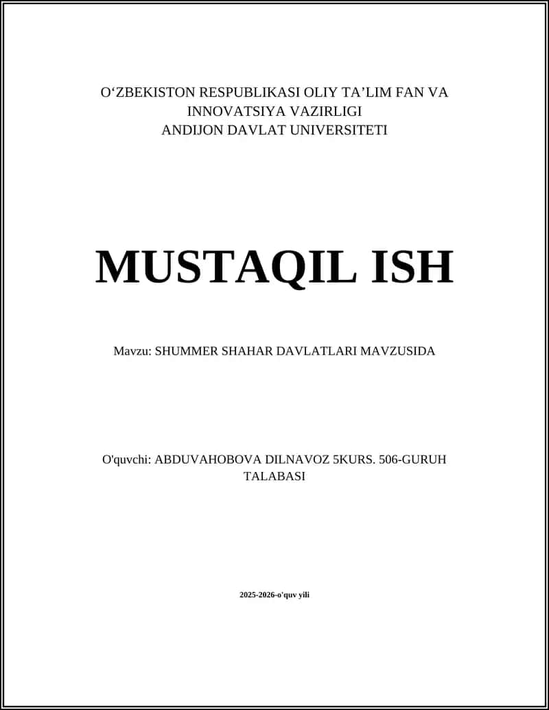 SHUMMER SHAHAR DAVLATLARI MAVZUSIDA 1