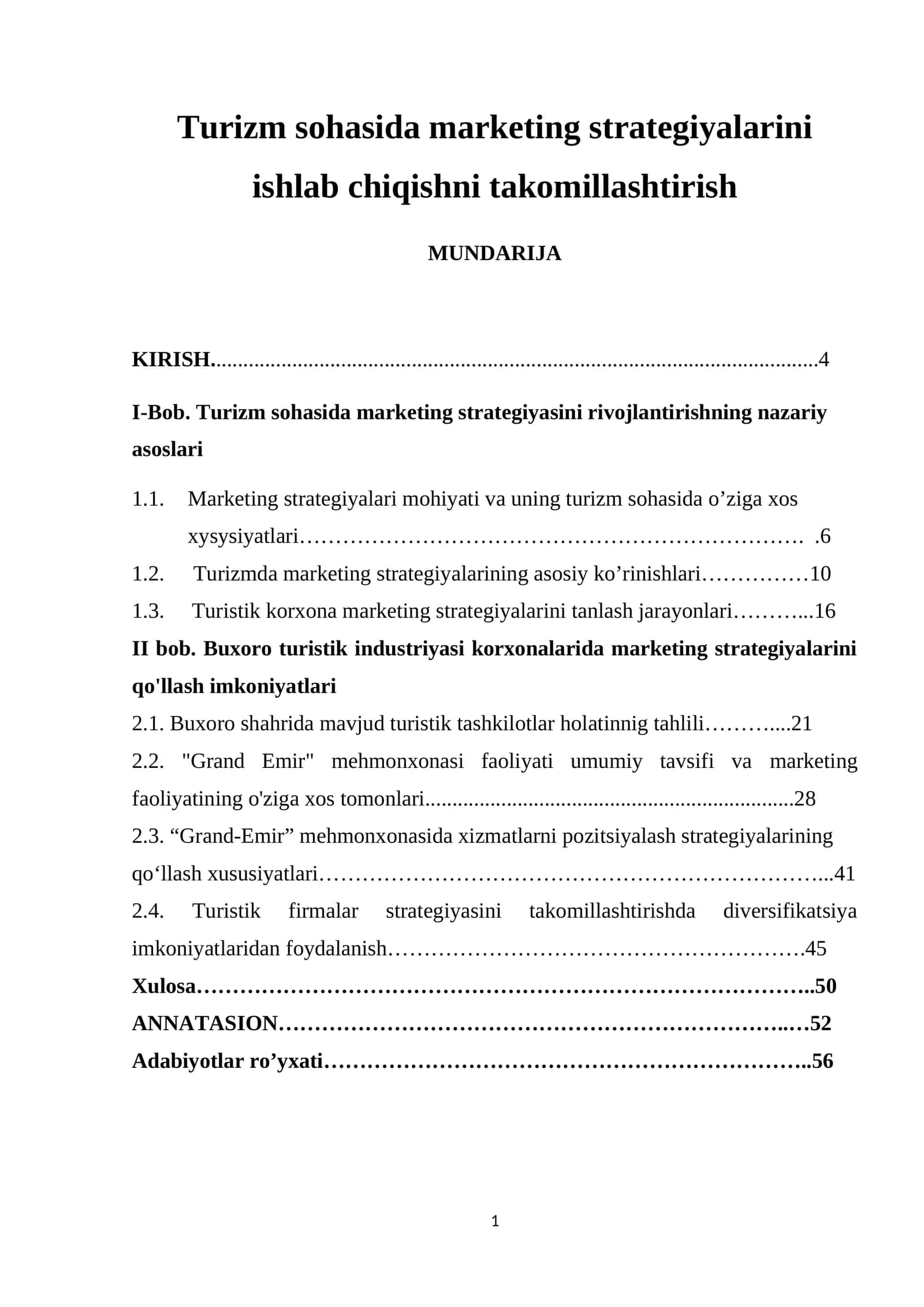 Turizm sohasida marketing strategiyalarini ishlab chiqishni takomillashtirish 1