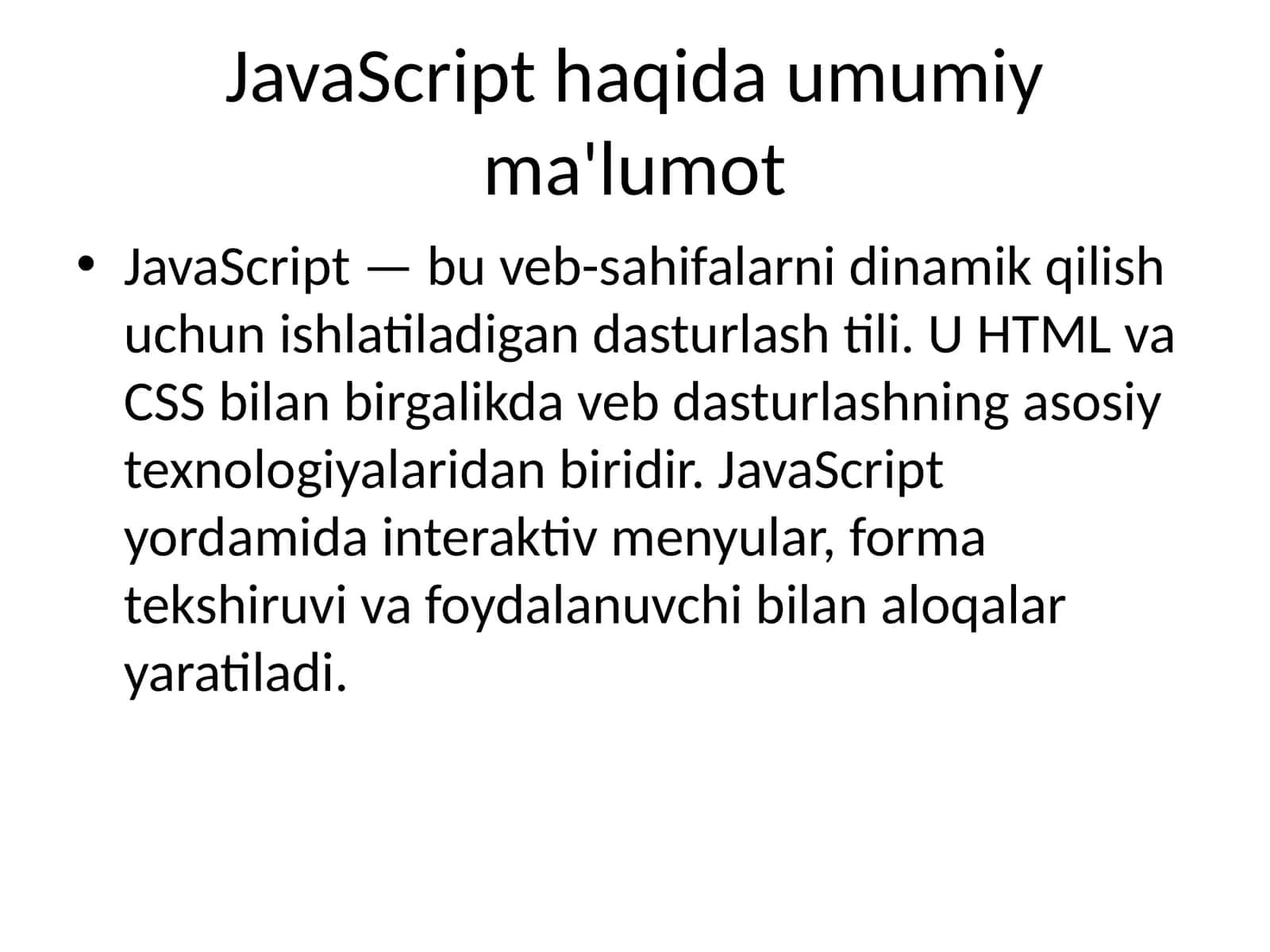 JavaScript haqida umumiy ma'lumot 1
