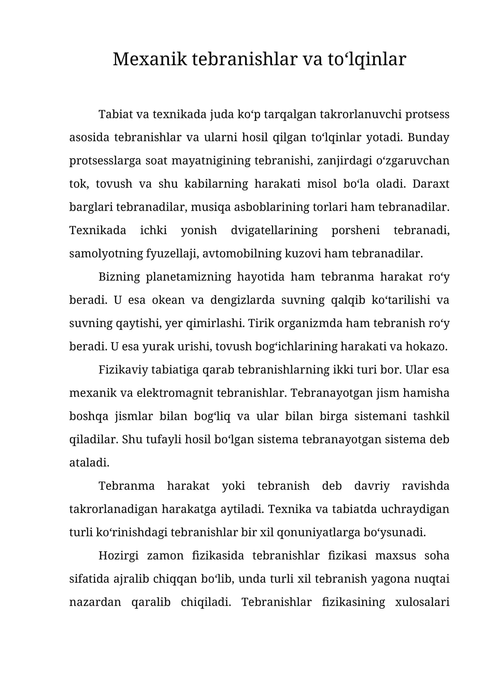 Mexanik tebranishlar va to‘lqinlar 1