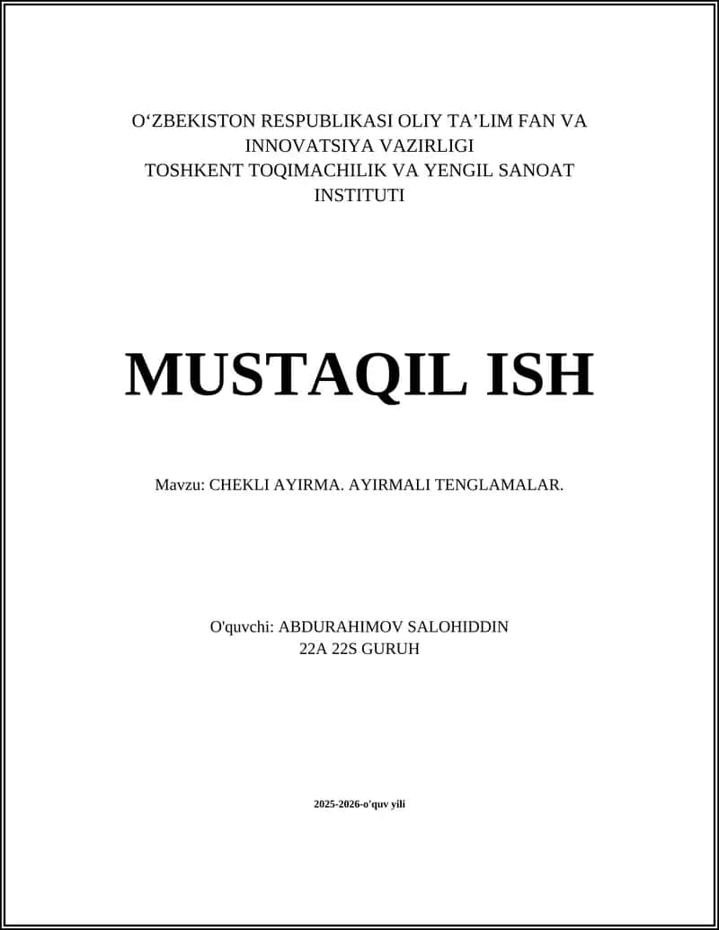 CHEKLI AYIRMA. AYIRMALI TENGLAMALAR 1