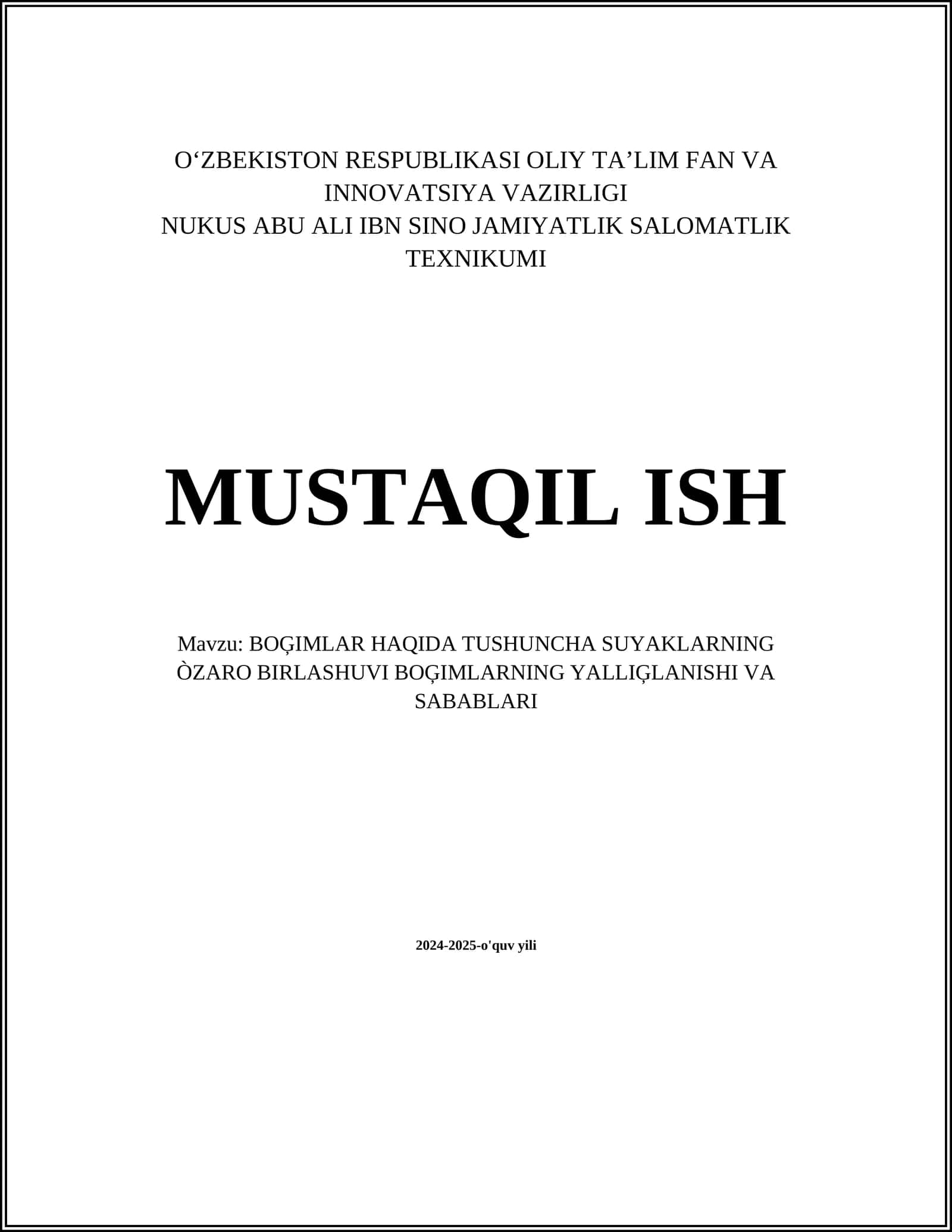 BOĢIMLAR HAQIDA TUSHUNCHA SUYAKLARNING ÒZARO BIRLASHUVI BOĢIMLARNING YALLIĢLANISHI VA SABABLARI 1