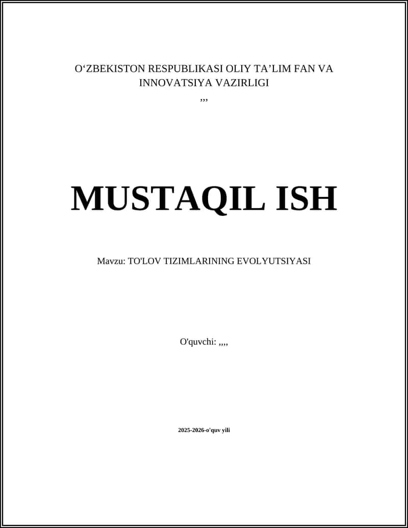 TO'LOV TIZIMLARINING EVOLYUTSIYASI 1
