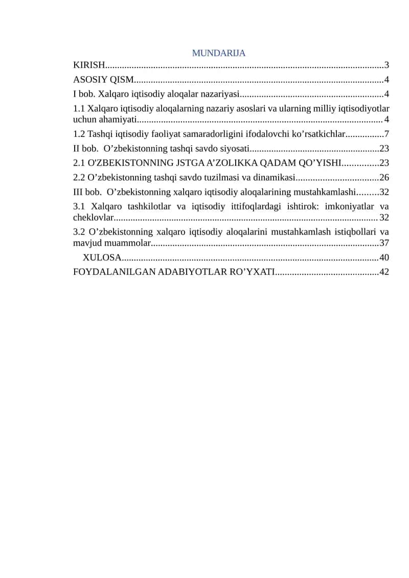 O’zbekiston Respublikasining Xalqaro iqtisodiy aloqalari 1