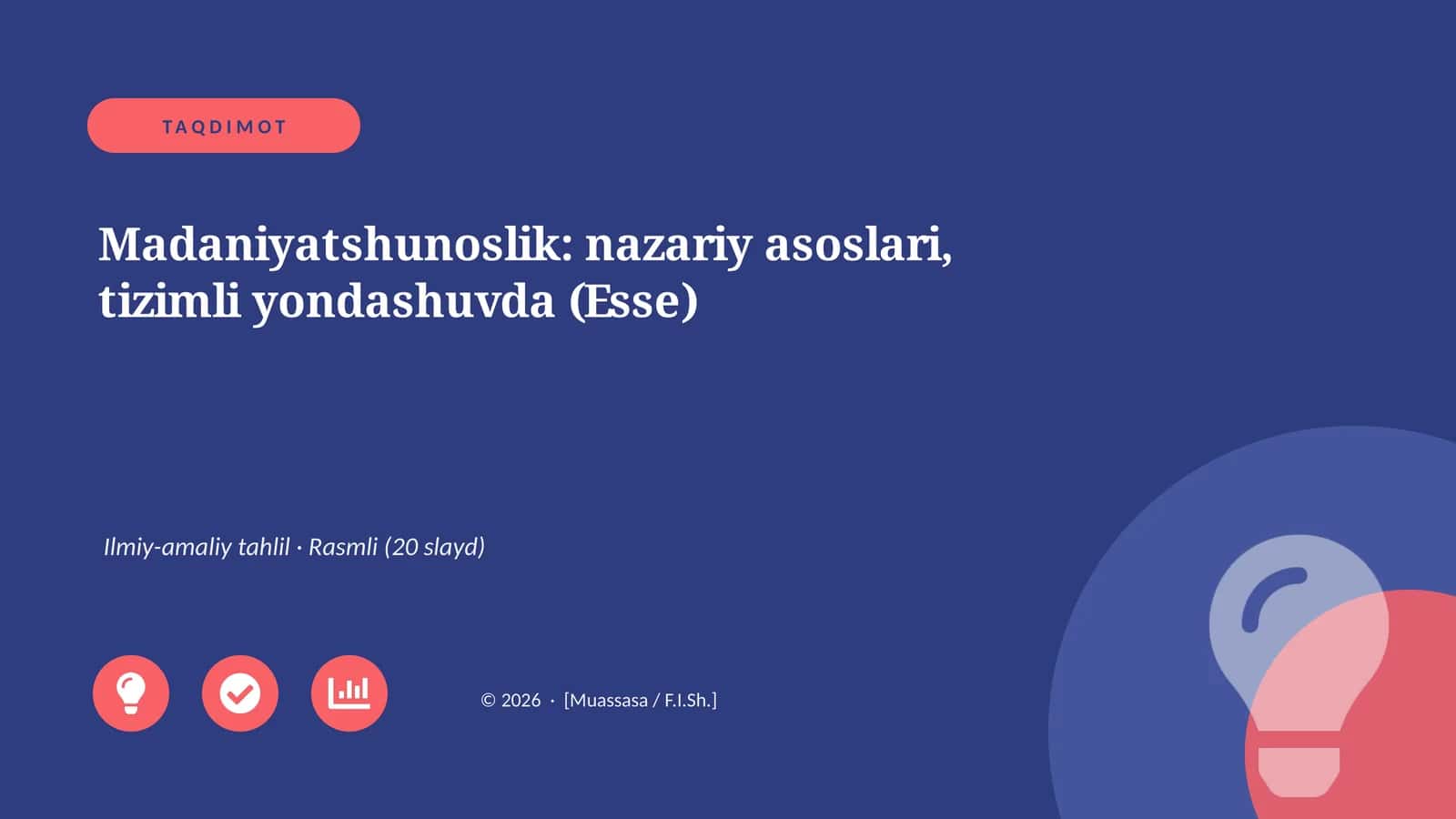 Madaniyatshunoslik: nazariy asoslari, tizimli yondashuvda (Esse) 1
