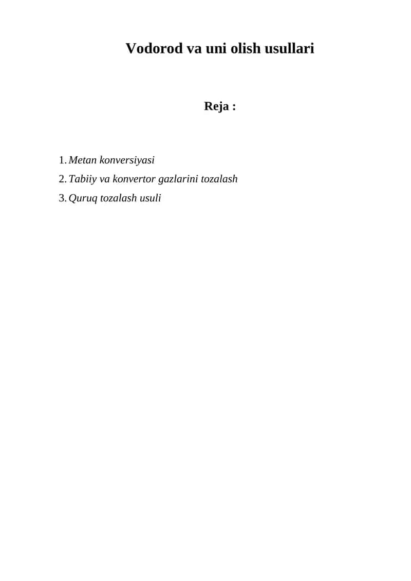 Vodorod va uni olish usullari 1