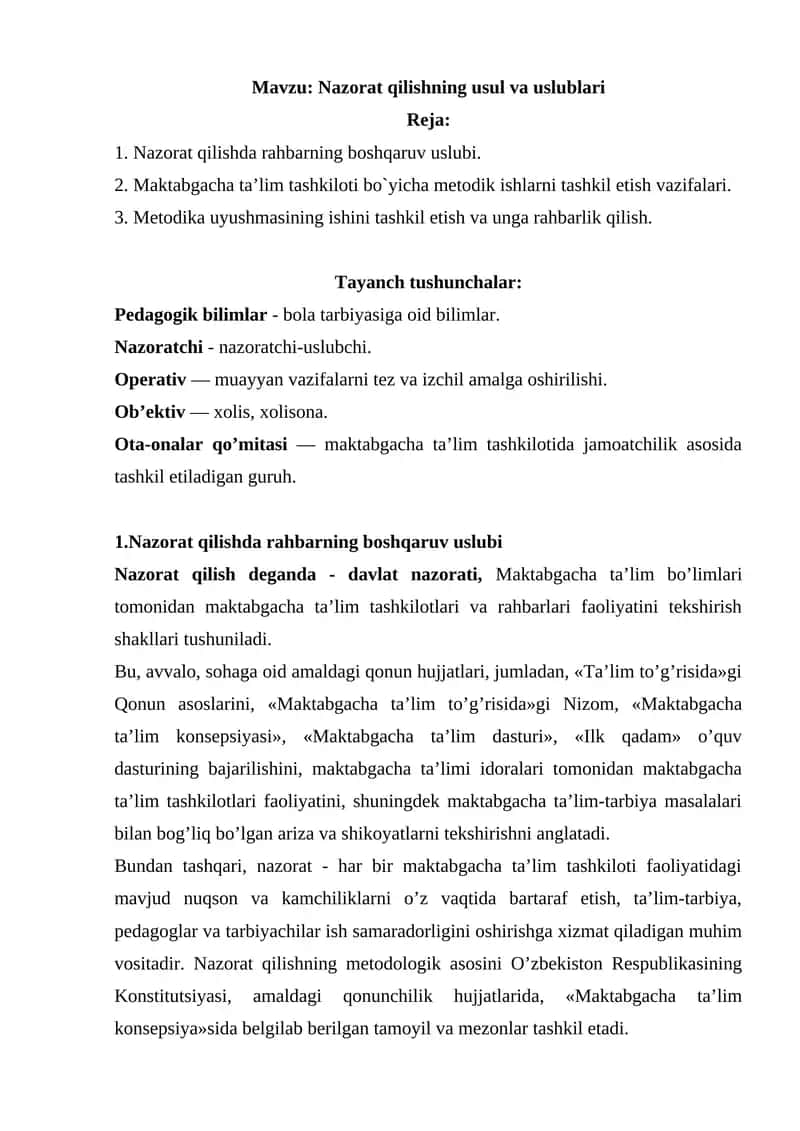 Nazorat qilishning usul va uslublari 1