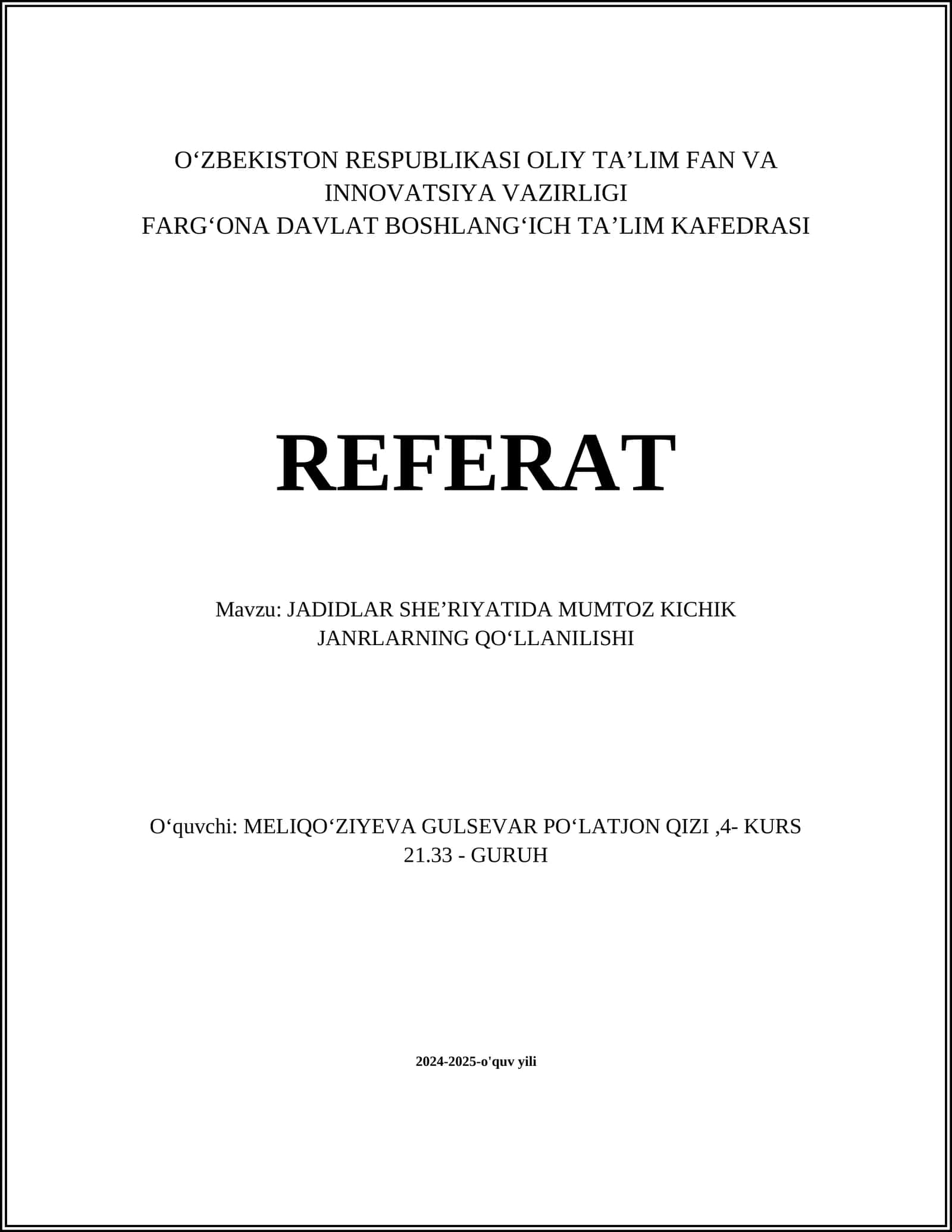 MUMTOZ KICHIK JANRLARNING TARIXI 1