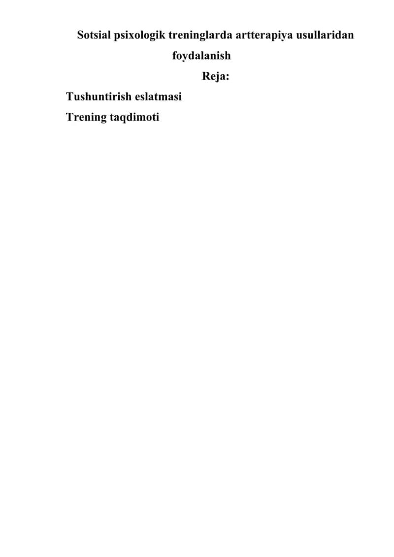 Sotsial psixologik treninglarda artterapiya usullaridan foydalanish 1