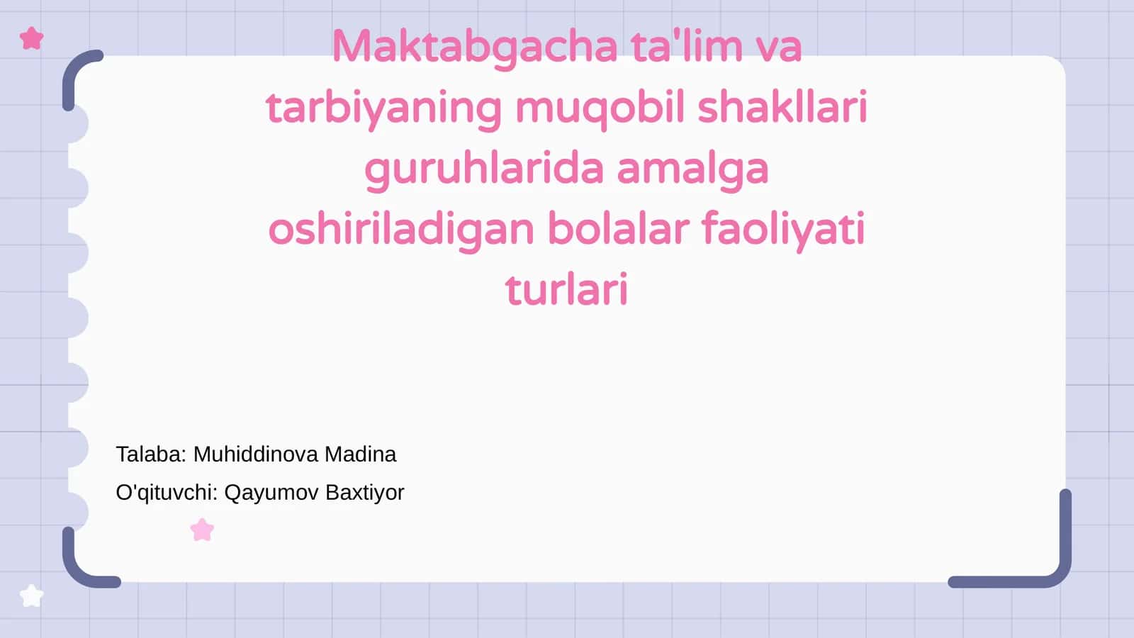 Maktabgacha ta'lim va tarbiyaning muqobil shakllari guruhlarida amalga oshiriladigan bolalar faoliyati turlari 1