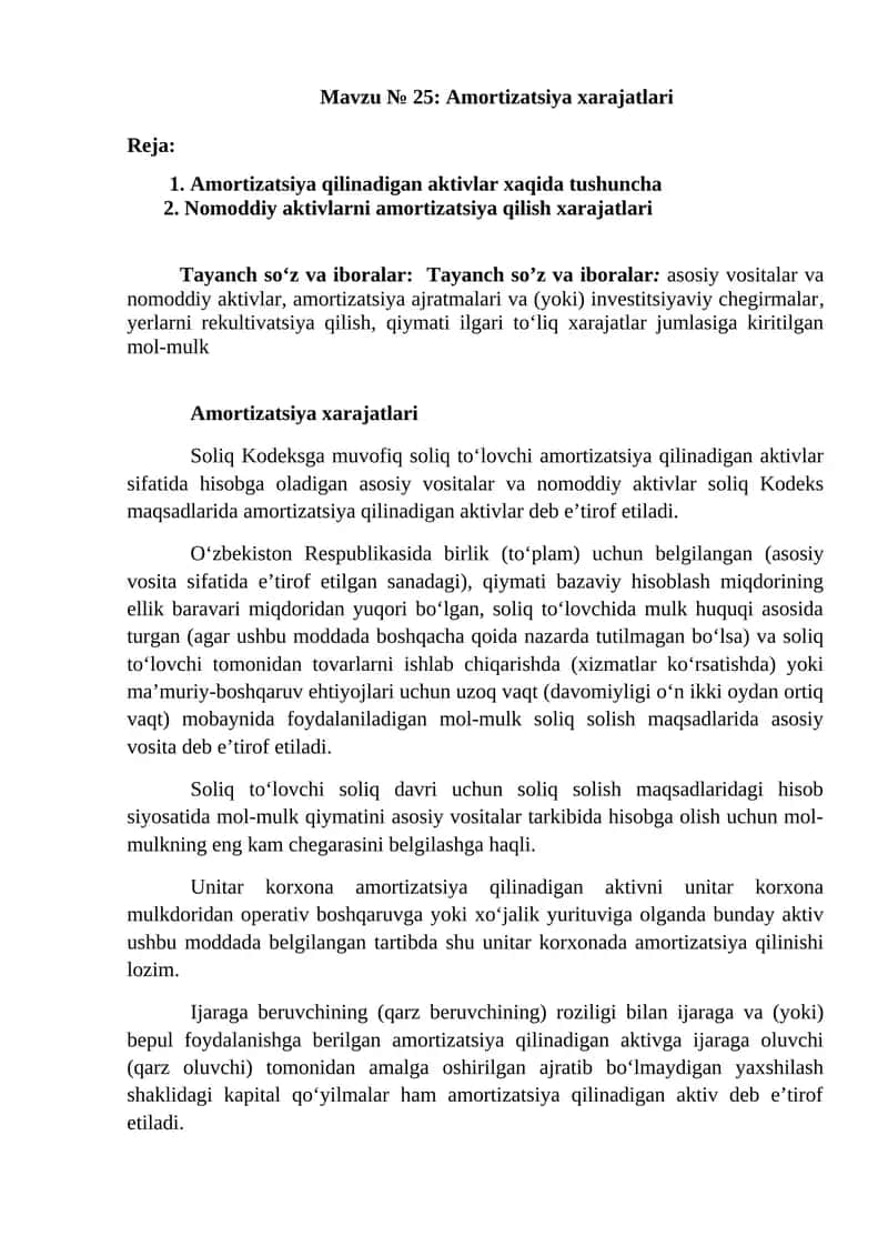 Amortizatsiya xarajatlari 1