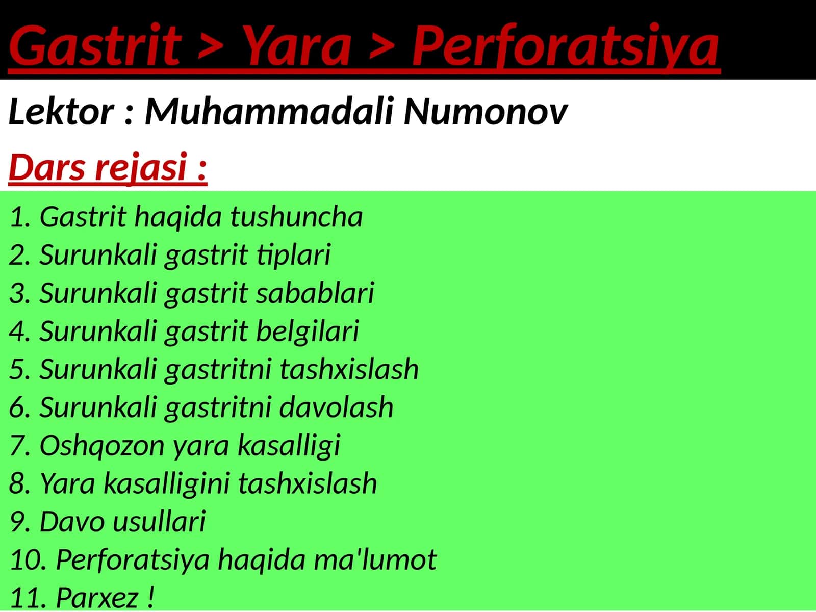 Surunkali gastrit; Yara;Perforatsiya 1