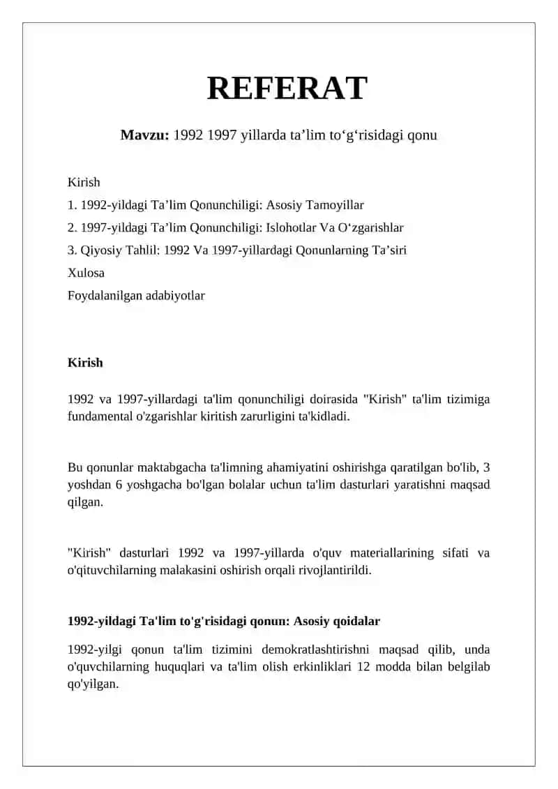 1992 1997 yillarda ta'lim to'g'risidagi qonu