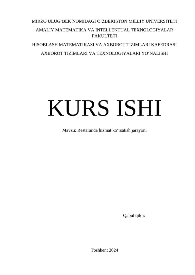 Restaranda hizmat ko‘rsatish jarayoni 1