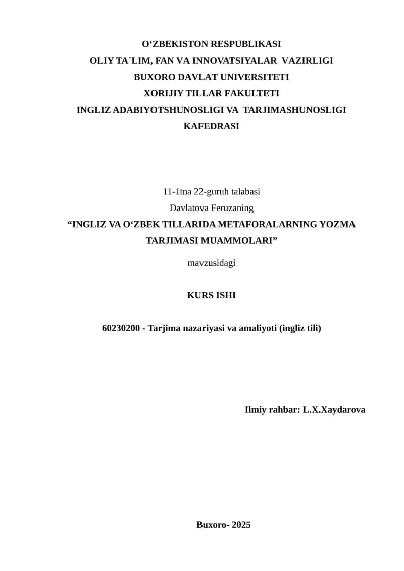 INGLIZ VA O‘ZBEK TILLARIDA METAFORALARNING YOZMA TARJIMASI MUAMMOLARI 1