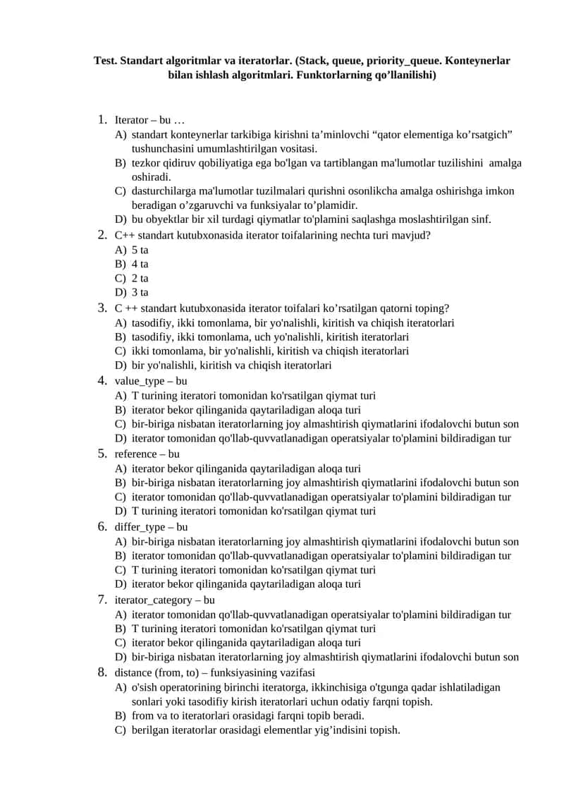 Standart algoritmlar va iteratorlar 1
