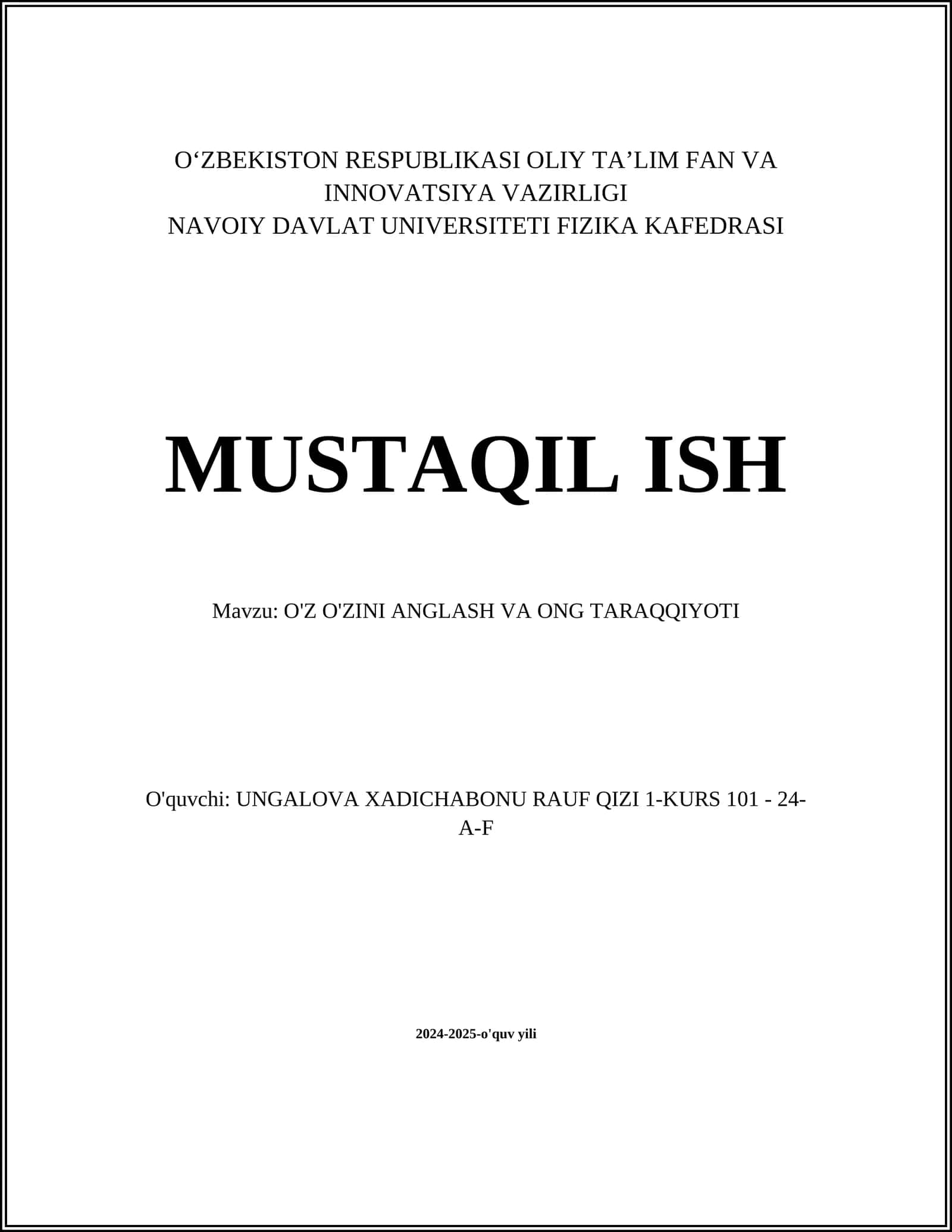 O'Z O'ZINI ANGLASH VA ONG TARAQQIYOTI 1