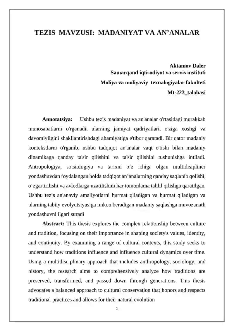 MADANIYAT VA ANʼANALAR 1