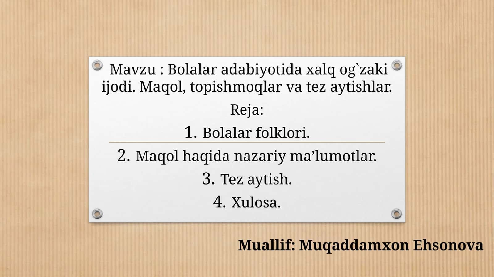 Bolalar adabiyotida xalq og'zaki ijodi. Maqol, topishmoqlar va tez aytishlar 1