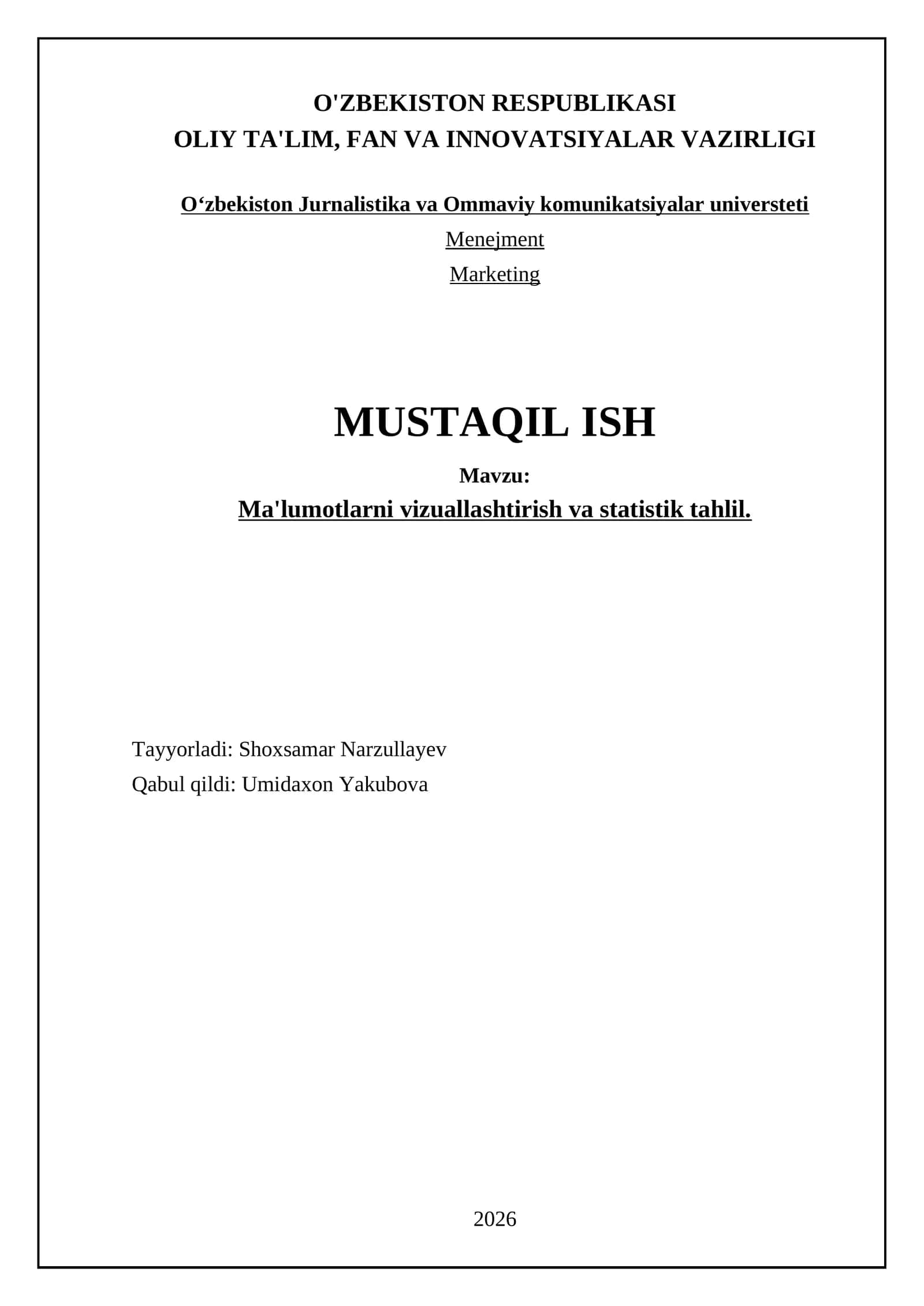 Ma'lumotlarni vizuallashtirish va statistik tahlil 1