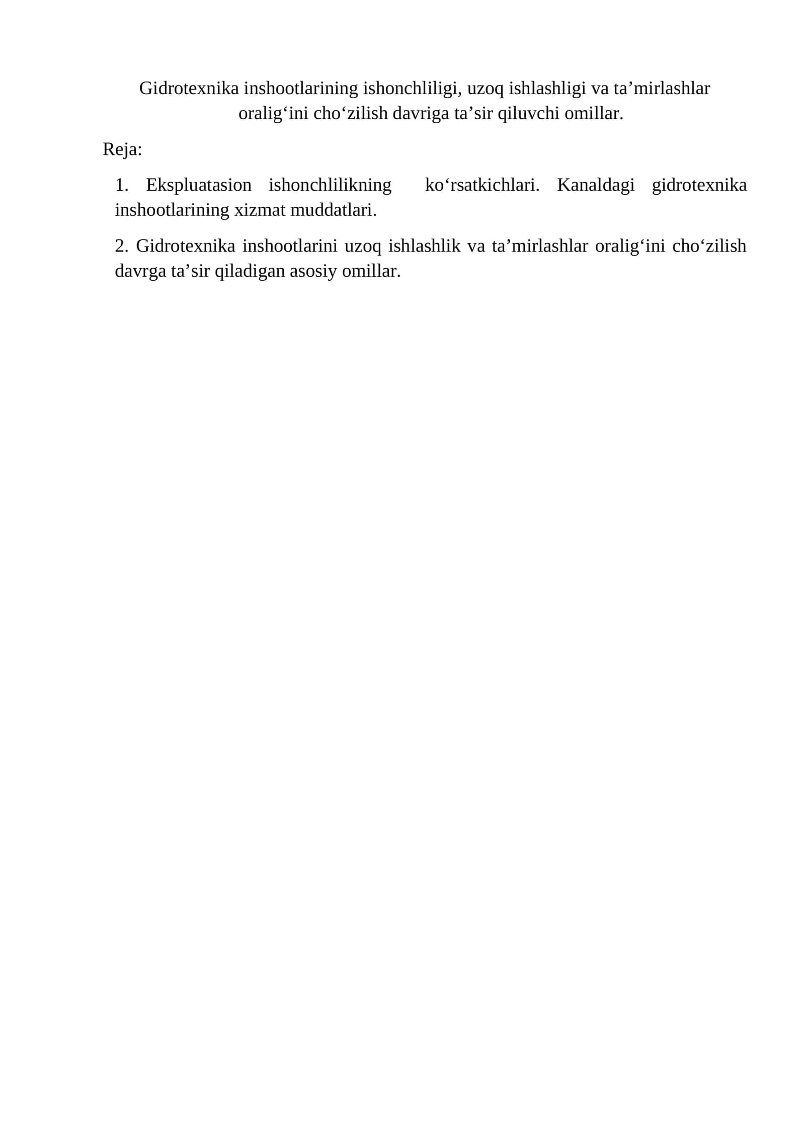 Gidrotexnika inshootlaridan foydalanish 1