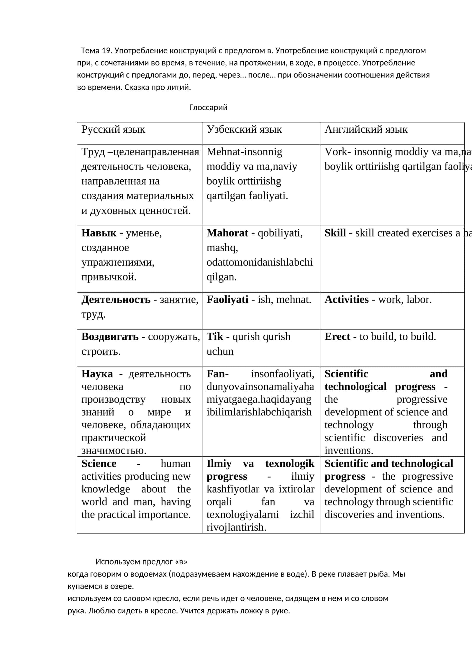 Тема 19. Употребление конструкций с предлогом в 1