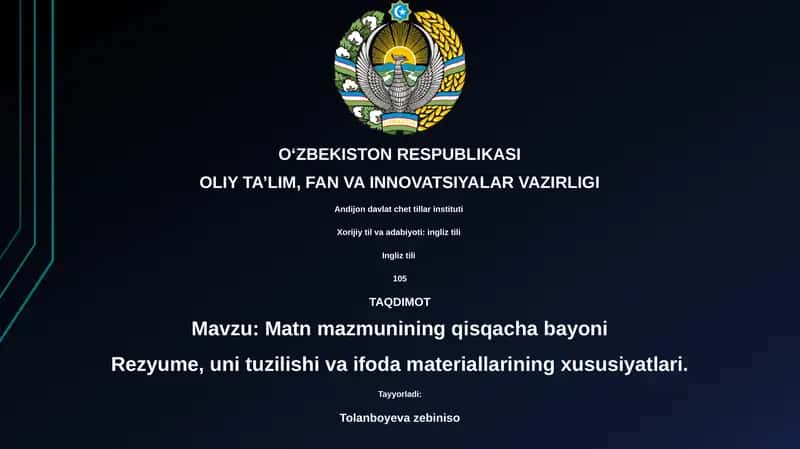 Ingliz tili matn mazmunining qisqacha bayoni 1