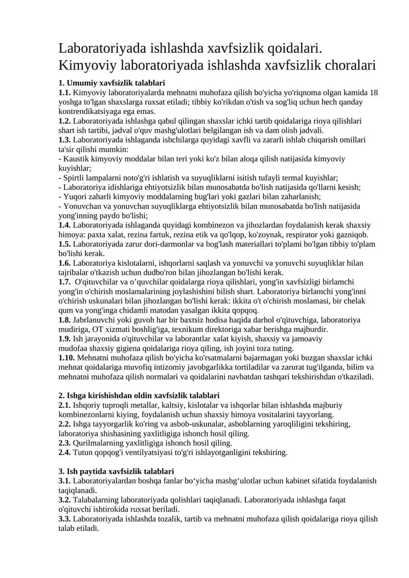 Kimyoviy laboratoriyada xavfsizlik choralari 1