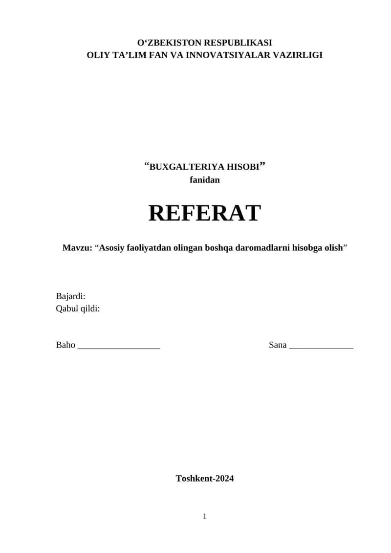 "BUXGALTERIYA HISOBI" fanidan REFERAT 1