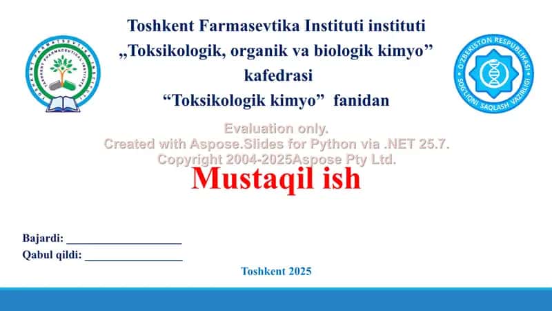 3. Yallig'lanishga qarshi steroid bo'lmagan dorilar. Toksikologik ahamiyati, izolyatsiyasi, sifat va miqdoriy tahlili. Taqdimot 13 bet. 1