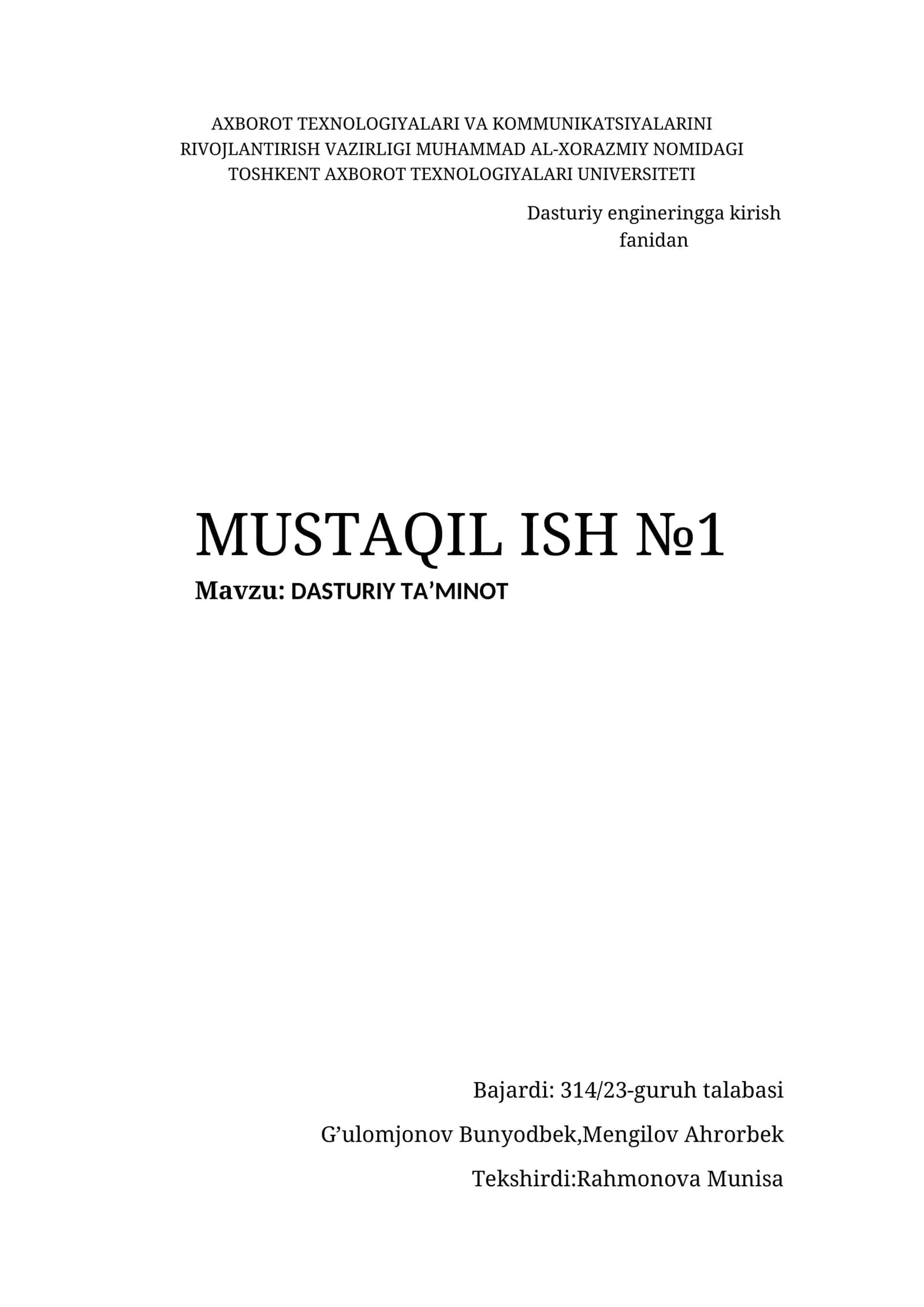 Dasturiy ta’minot 1