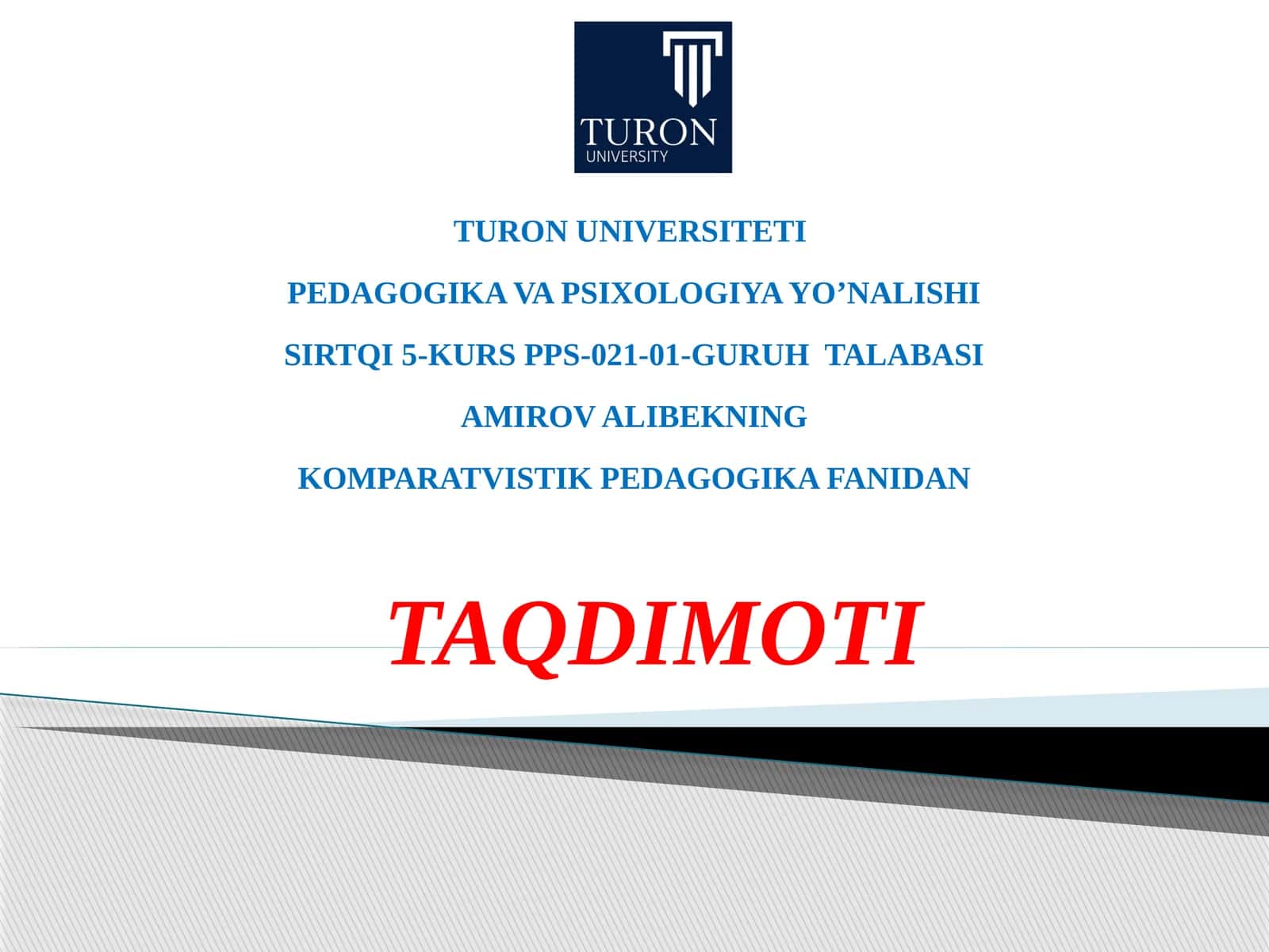 Komparativistlik pedagogika fani. Avstraliya ta'lim taraqqiyoti 1