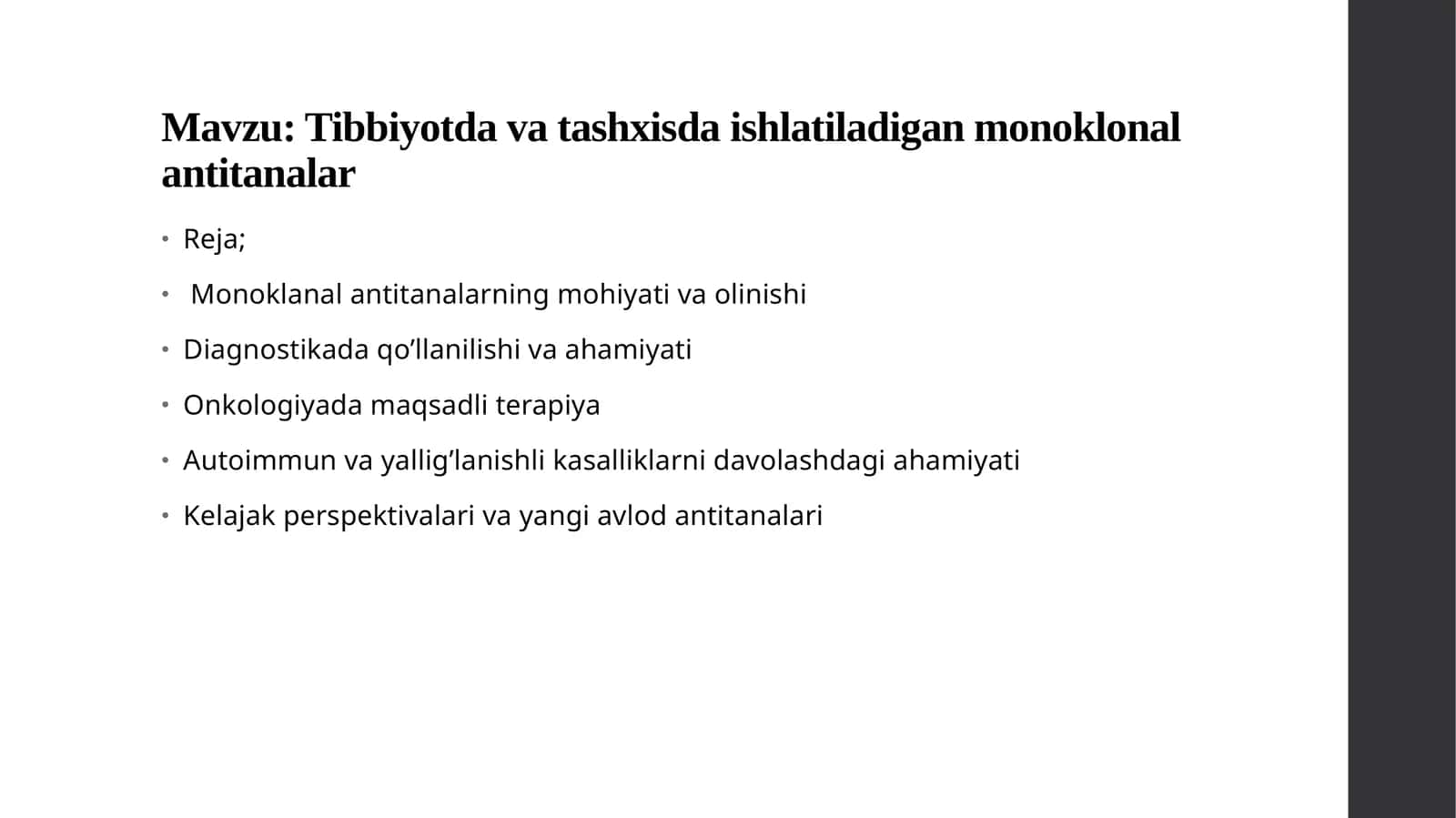Tibbiyotda va tashxisda ishlatiladigan monoklonal antitanalar 1