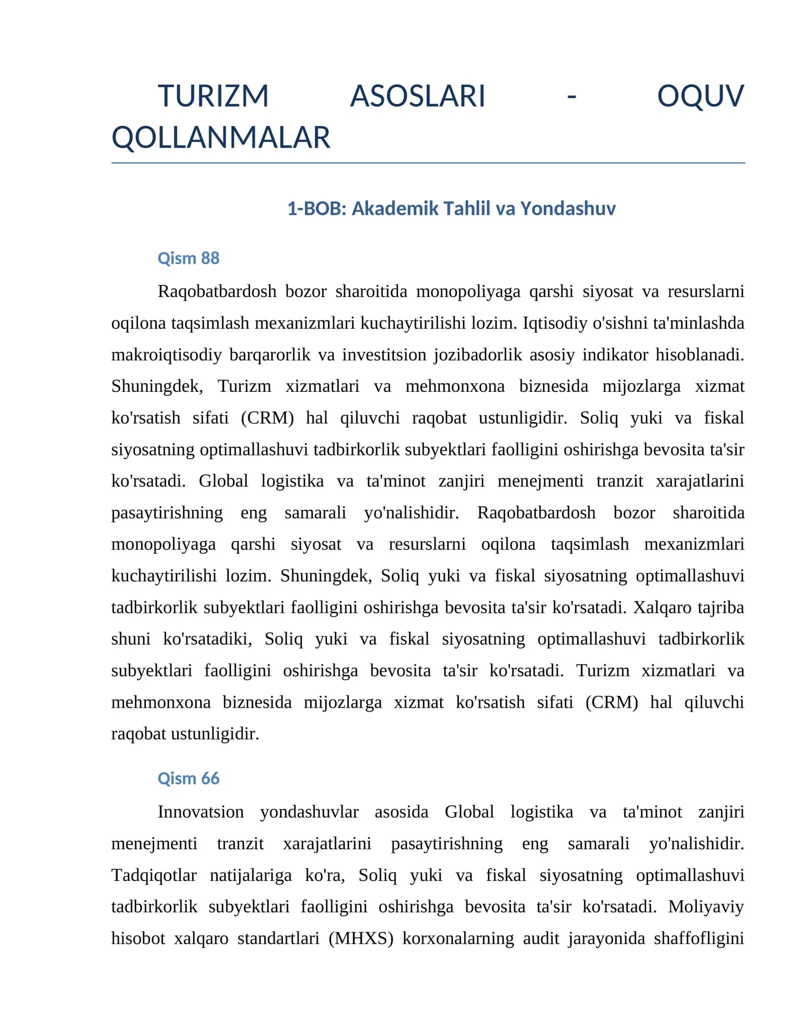 TURIZM ASOSLARI - OQUV QOLLANMALAR 1