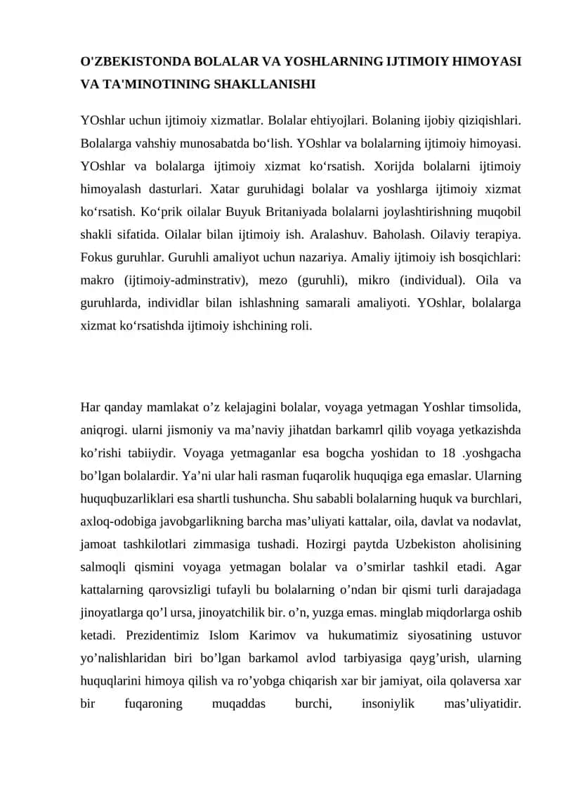 YOshlar va Bolalar Ijtimoiy Himoyasi 1