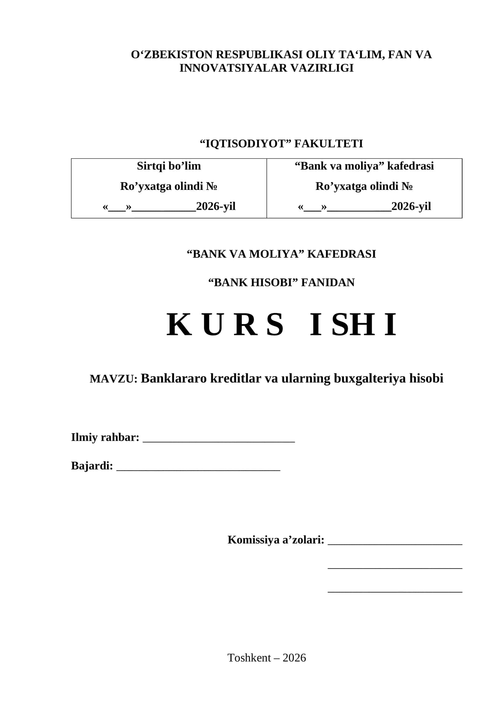 Banklararo kreditlar va ularning buxgalteriya hisobi 1
