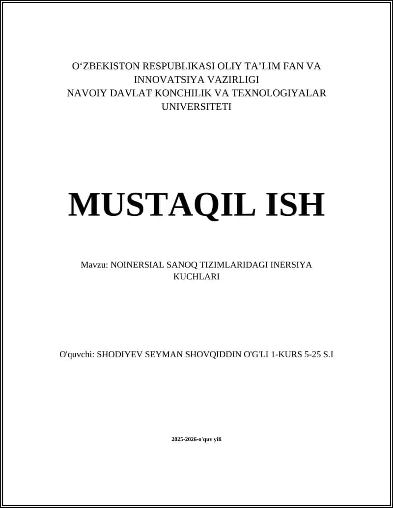 NOINERSIAL SANOQ TIZIMLARIDAGI INERSIYA KUCHLARI 1