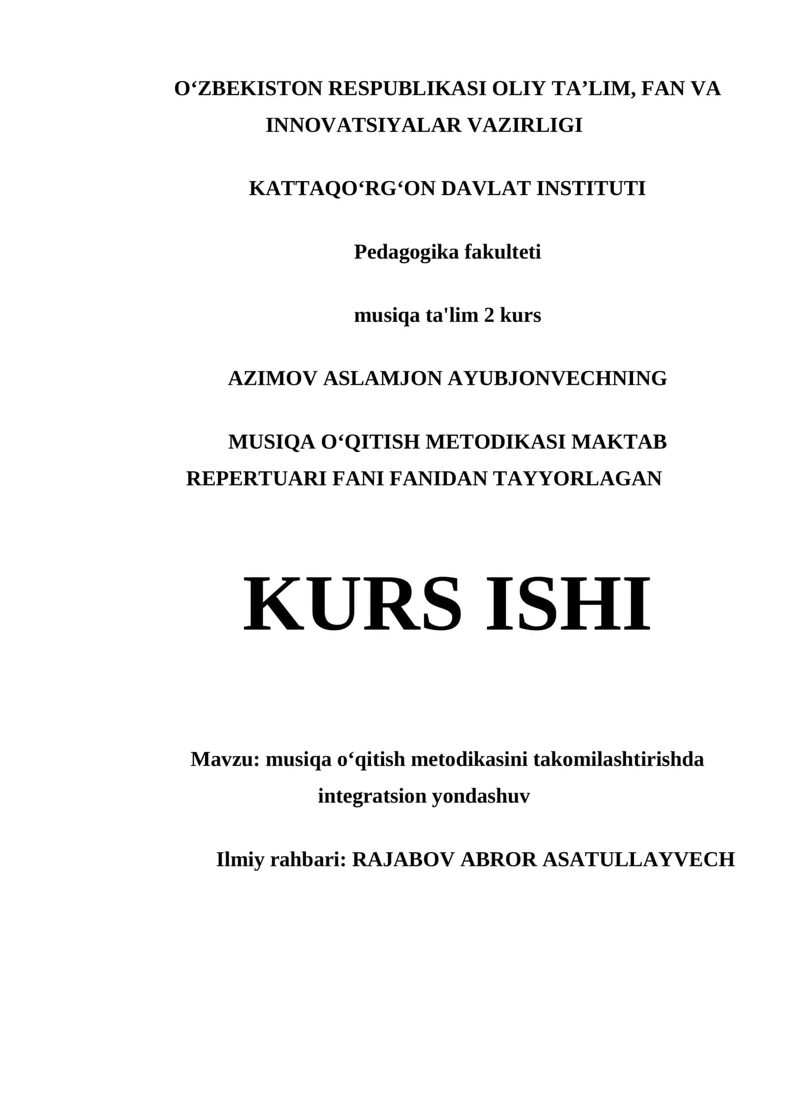 Musiqa Oʻqitish Metodikasi Maktab Repertuari Fani Fanidan Tayyorlagan Kurs Ishi 1