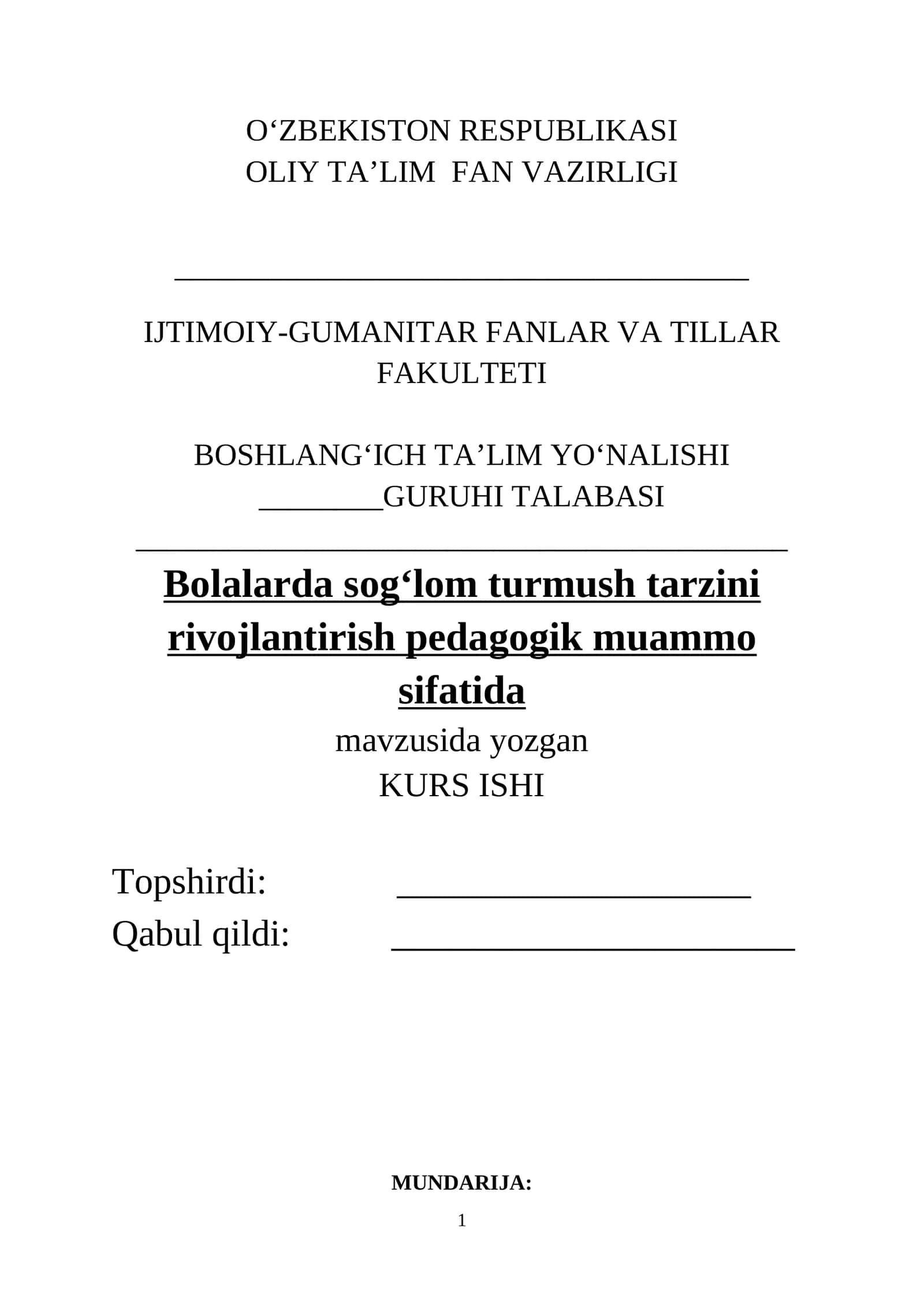 "Bolalarda sog‘lom turmush tarzini rivojlantirish pedagogik muammo sifatida" 1